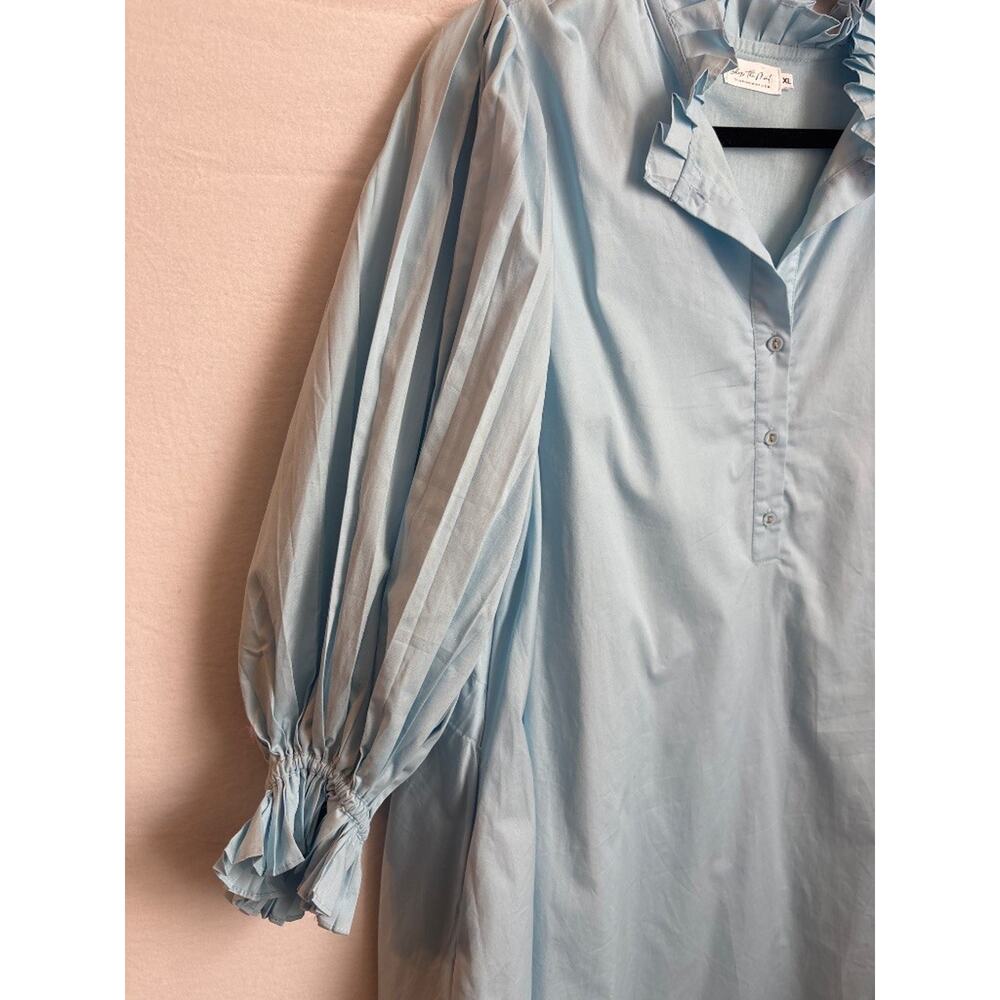 Shop the Mint MJD147 Light Blue XL Ruffle Poet Sleeve Mini Dress - Picture 3 of 7